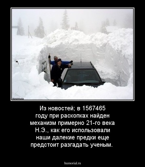 Из новостей; в 1567465 году при раскопках найден механизм примерно 21-го века Н.Э., как его использовали наши далекие предки еще предстоит разгадать ученым.