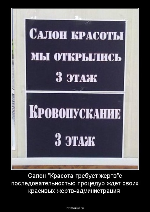 Салон "Красота требует жертв"с последовательностью процедур ждет своих красивых жертв-администрация