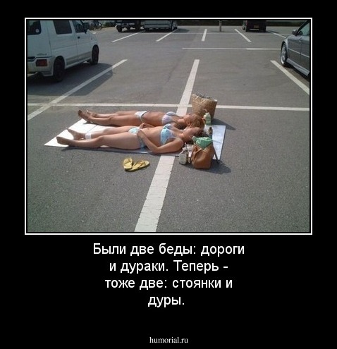 Были две беды: дороги и дураки. Теперь - тоже две: стоянки и дуры. 