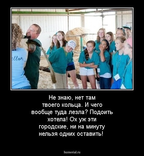 Не знаю, нет там твоего кольца. И  чего вообще туда лезла? Подоить хотела! Ох уж эти городские, ни на минуту нельзя одних оставить!