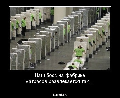 Наш босс на фабрике матрасов развлекается так...