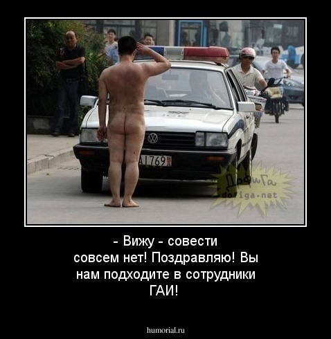 - Вижу - совести совсем нет! Поздравляю! Вы нам подходите в сотрудники ГАИ!