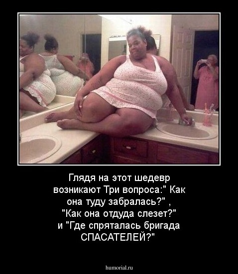 Глядя на этот шедевр возникают Три вопроса:" Как она туду забралась?" , "Как она отдуда слезет?" и "Где спряталась бригада СПАСАТЕЛЕЙ?"