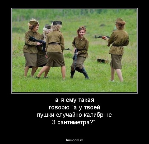 а я ему такая говорю "а у твоей пушки случайно калибр не 3 сантиметра?"
