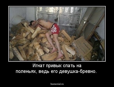Игнат привык спать на поленьях, ведь его девушка-бревно.