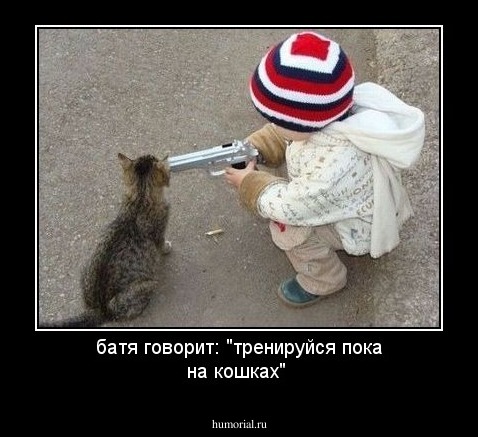 батя говорит: "тренируйся пока на кошках"
