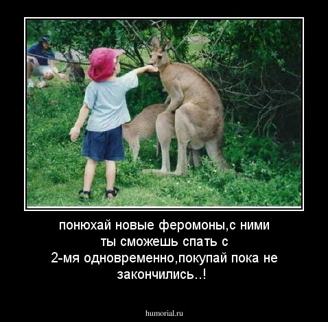 понюхай новые феромоны,с ними ты сможешь спать с 2-мя одновременно,покупай пока не закончились..!