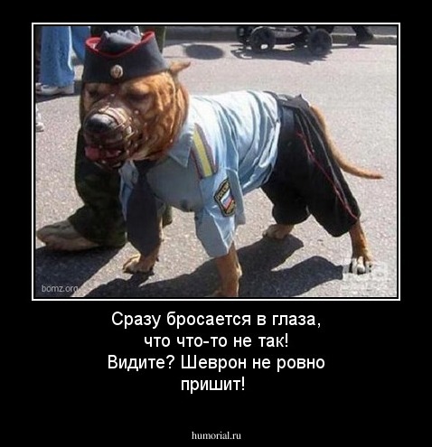 Сразу бросается в глаза, что что-то не так! Видите? Шеврон не ровно пришит!