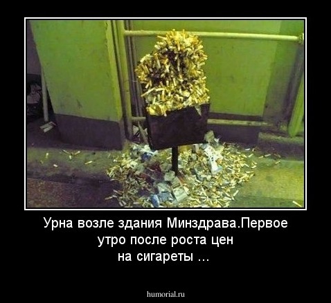 Урна возле здания Минздрава.Первое утро после роста цен на сигареты ...