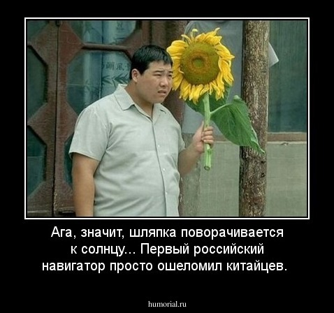 Ага, значит, шляпка поворачивается к солнцу... Первый российский навигатор просто ошеломил китайцев. 