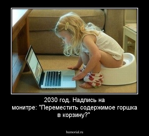2030 год. Надпись на монитре: "Переместить содержимое горшка в корзину?"