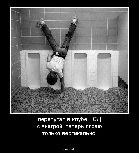 перепутал в клубе ЛСД с виагрой, теперь писаю только вертикально