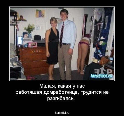 Милая, какая у нас работящая домработница, трудится не разгибаясь.