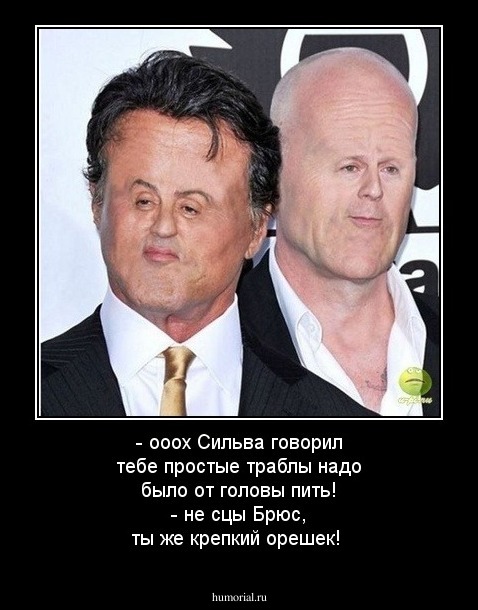 - ооох Сильва говорил тебе простые траблы надо было от головы пить! 
- не сцы Брюс, ты же крепкий орешек! 