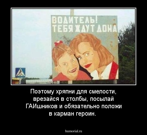 Поэтому хряпни для смелости, врезайся в столбы, посылай ГАИшников и обязательно положи в карман героин.