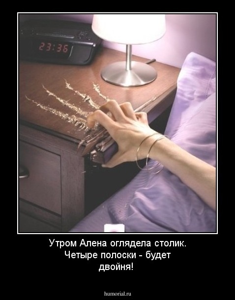 Утром Алена оглядела столик. Четыре полоски - будет двойня!