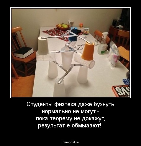Студенты физтеха даже бухнуть нормально не могут - пока теорему не докажут, результат е обмыаают!