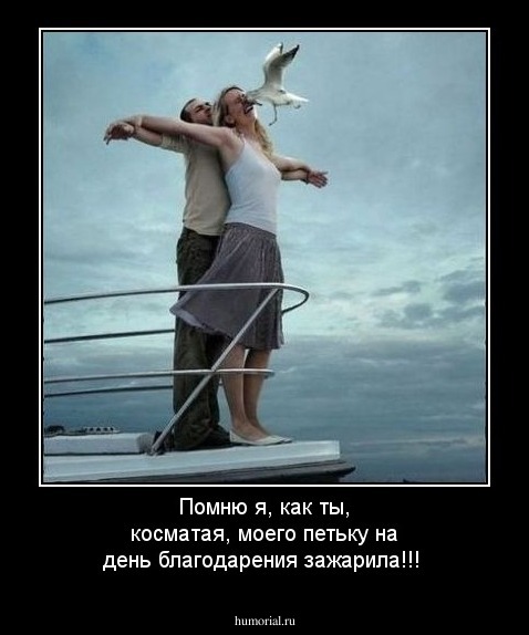 Помню я, как ты, косматая, моего петьку на день благодарения зажарила!!!