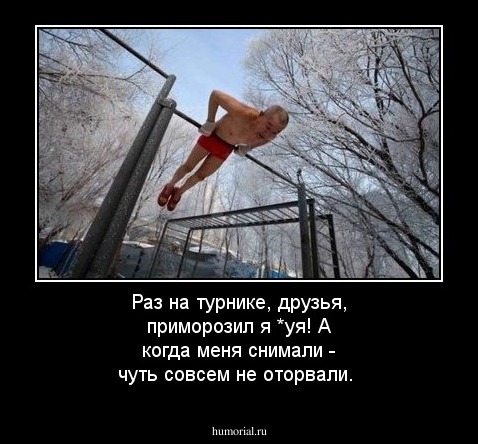Раз на турнике, друзья, приморозил я *уя! А когда меня снимали - чуть совсем не оторвали.