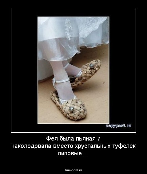 Фея была пьяная  и наколодовала  вместо хрустальных туфелек липовые...