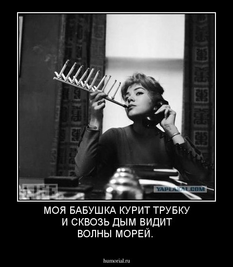 МОЯ БАБУШКА КУРИТ ТРУБКУ И СКВОЗЬ ДЫМ ВИДИТ ВОЛНЫ МОРЕЙ.