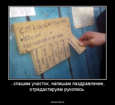..спашим участок, напишам паздравление, отредактируем рукопись