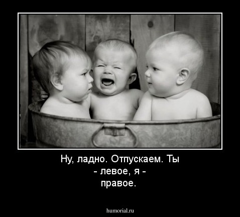 Ну, ладно. Отпускаем. Ты - левое, я - правое.