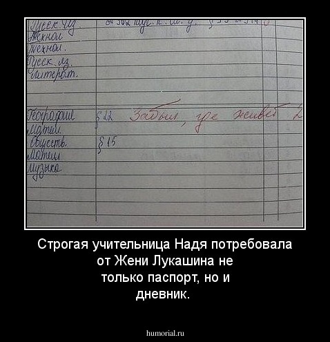 Строгая учительница Надя потребовала от Жени Лукашина не только паспорт, но и дневник.
