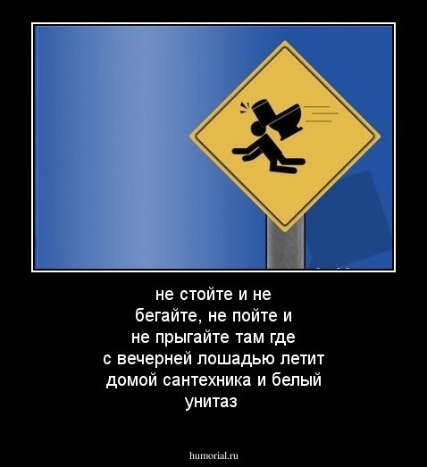 не стойте и не бегайте, не пойте и не прыгайте там где с вечерней лошадью летит домой сантехника и белый унитаз 