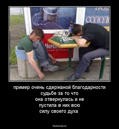 пример очень сдержаной благодарности судьбе за то что она отвернулась и не пустила в них всю силу своего духа
