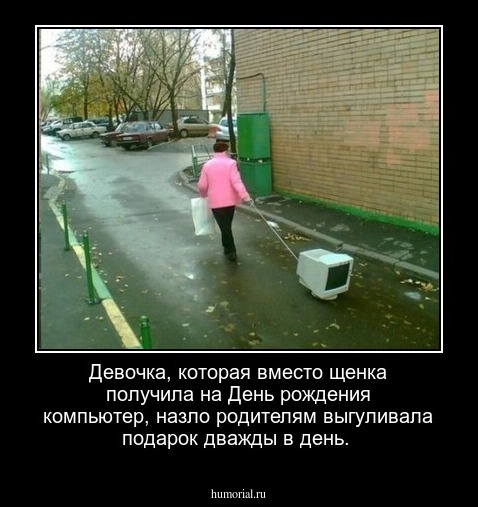 Девочка, которая вместо щенка получила на День рождения компьютер, назло родителям выгуливала подарок дважды в день. 