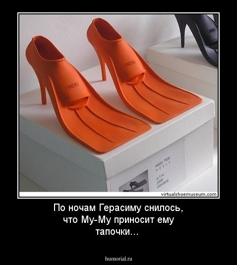 По ночам Герасиму снилось, что Му-Му приносит ему тапочки...