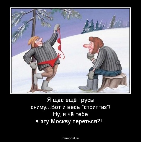 Я щас ещё трусы сниму...Вот и весь "стриптиз"! Ну, и чё тебе в эту Москву переться?!!