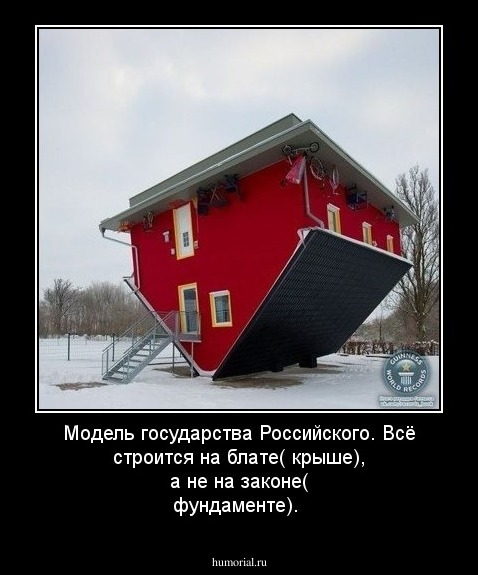 Модель  государства  Российского. Всё   строится на  блате(  крыше), а  не  на  законе( фундаменте).