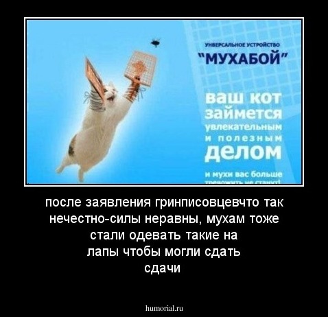 после заявления гринписовцевчто так нечестно-силы неравны, мухам тоже стали одевать такие на лапы чтобы могли сдать сдачи
