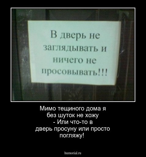 Мимо тещиного дома я без шуток не хожу - Или что-то в дверь просуну или просто погляжу!
