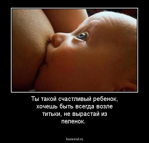 Ты такой счастливый ребенок, хочешь быть всегда возле титьки, не вырастай из пеленок.