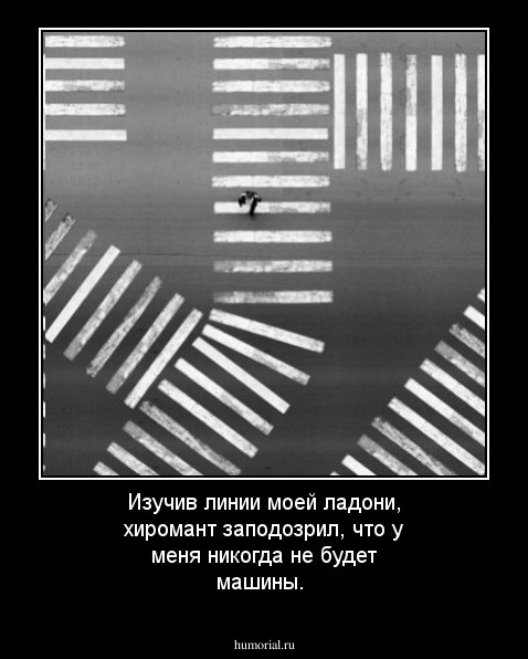Изучив линии моей ладони, хиромант заподозрил, что у меня никогда не будет машины. 