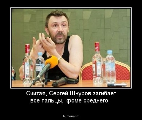 Считая, Сергей Шнуров загибает все пальцы, кроме среднего.