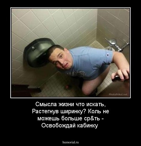 Смысла жизни что искать,	Растегнув ширинку?	Коль не можешь больше ср&ть -	Освобождай кабинку	