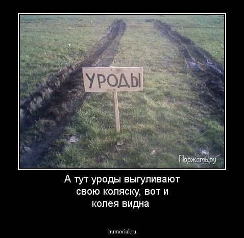 А тут уроды выгуливают свою коляску, вот и колея видна