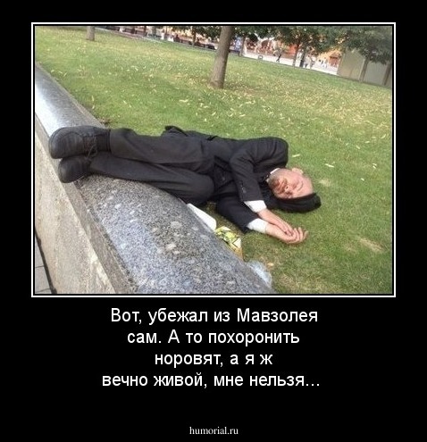 Вот, убежал из Мавзолея сам. А то похоронить норовят, а я ж вечно живой, мне нельзя...