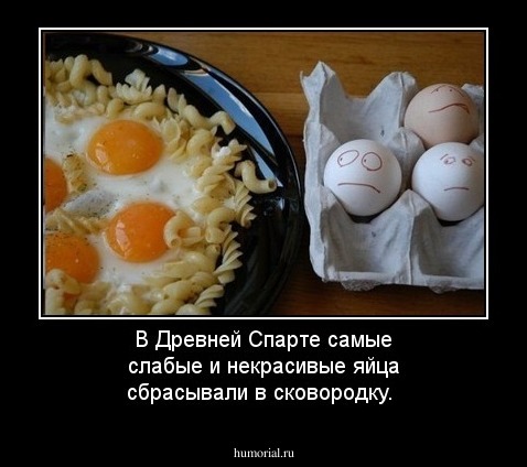 В Древней Спарте самые слабые и некрасивые яйца сбрасывали в сковородку.