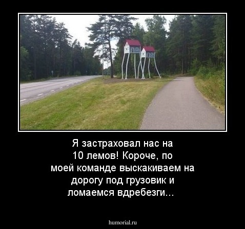 Я застраховал нас на 10 лемов! Короче, по моей команде выскакиваем на дорогу под грузовик и ломаемся вдребезги...