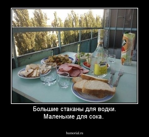 Большие стаканы для водки. Маленькие для сока.