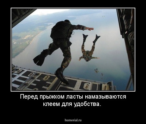 Перед прыжком ласты намазываются клеем для удобства.