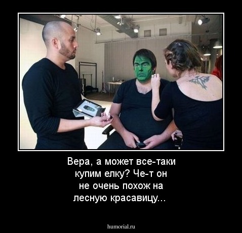 Вера, а может все-таки купим елку? Че-т он не очень похож на лесную красавицу... 