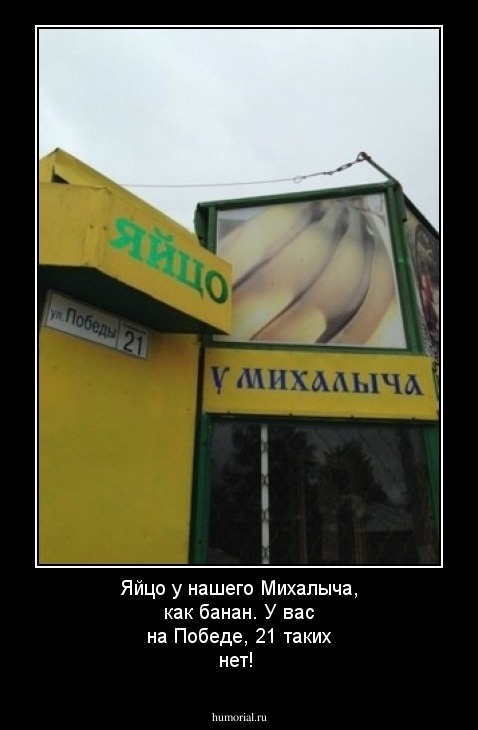 Яйцо у нашего  Михалыча, как банан. У вас на Победе, 21 таких нет!