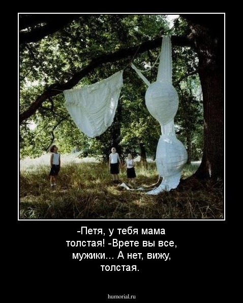 -Петя, у тебя мама толстая! 
-Врете вы все, мужики... А нет, вижу, толстая. 