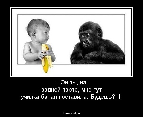 - Эй ты, на задней парте, мне тут училка банан поставила. Будешь?!!!